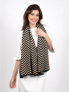Black and Taupe Zig-Zag Patterned Multi-purpose Scarf