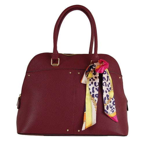 Burgundy Hand Bag with Patterned Scarf