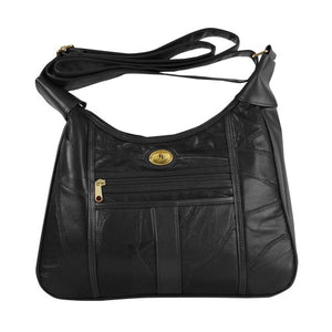 Patch Leather Hand Bag - Black