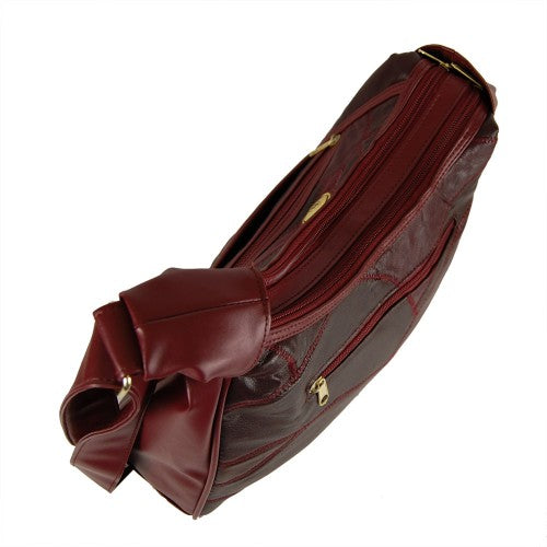 Patch Leather Hand Bag - Burgundy
