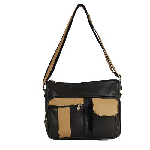 Beige and Black Leather Cross Body Bag