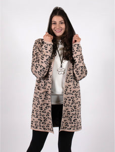Grey Leopard Print Cardigan with Hood (2 Sizes Available)