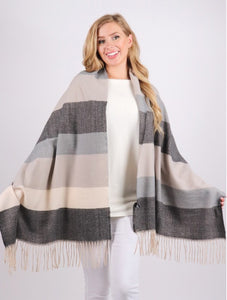 Horizontal Colour Block Scarf with Fringe (3 Colours Available)