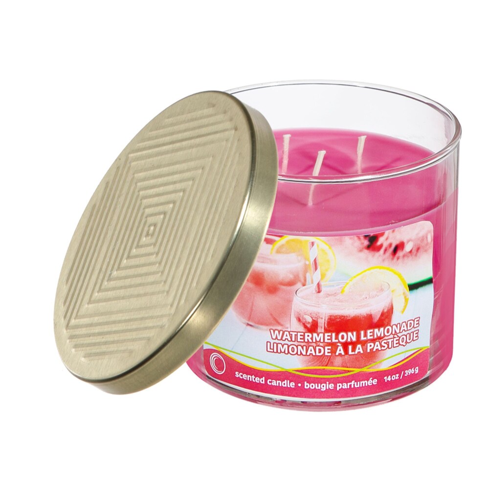 14oz. 3 Wick Candle in Jar with Gold Lid - Watermelon Lemonade