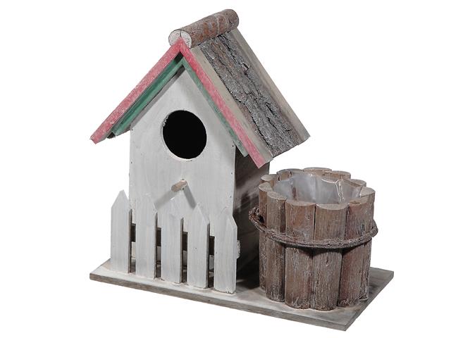 Wooden Birdhouse with Planter